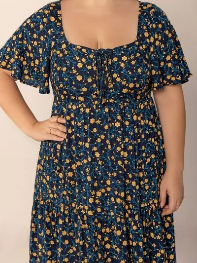 Plus Size Printed Short Sleeve Slit Tiered Maxi Dress sold by Charming Charlie product image thumbnail 4