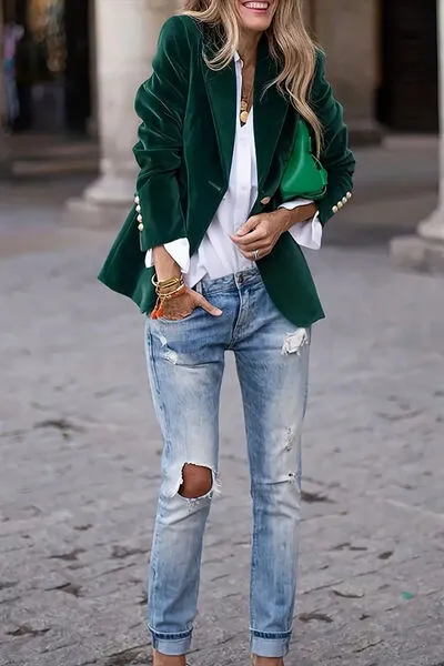 One Button Lapel Collar Long Sleeve Blazer sold by Charming Charlie product image thumbnail 5