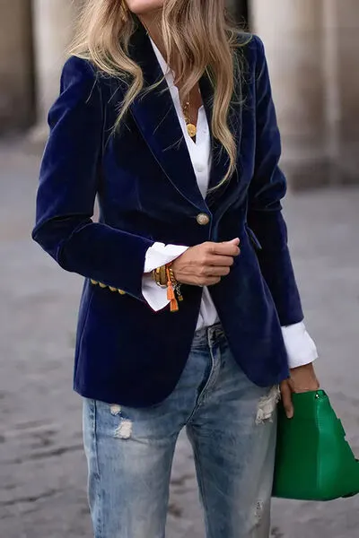 One Button Lapel Collar Long Sleeve Blazer sold by Charming Charlie