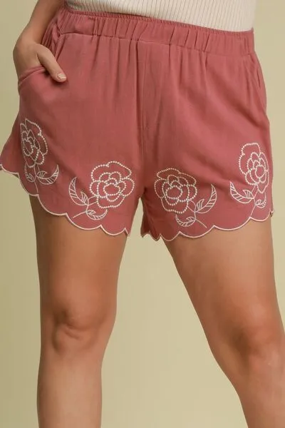 Umgee Full Size Linen Blend Shorts with Floral Embroidered Details Plus Size sold by Charming Charlie product image thumbnail 3