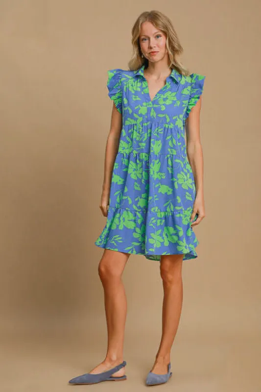 Umgee Full Size Floral Print Ruffle Cap Sleeve Tiered Dress Plus Size sold by Charming Charlie