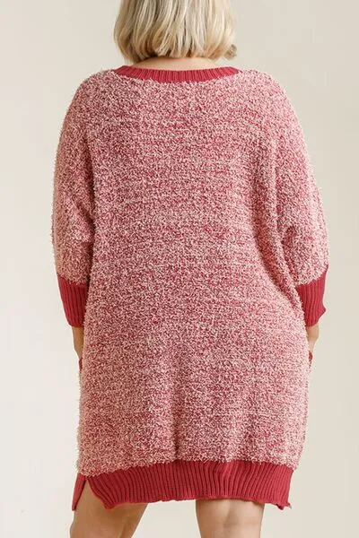 Umgee Full Size Ribbed Hem Round Neck 3/4 Sleeve Sweater Dress with Pockets Plus Size sold by Charming Charlie product image thumbnail 5