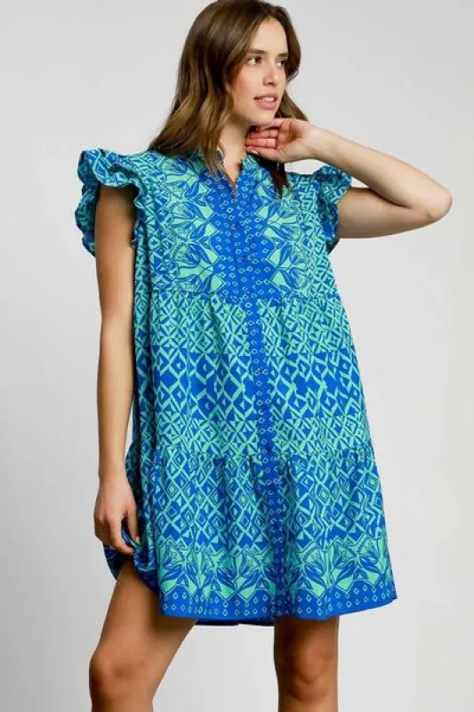 Umgee Full Size Mixed Print Mini Dress Plus Size sold by Charming Charlie