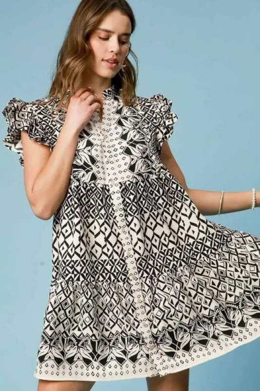 Umgee Full Size Mixed Print Mini Dress Plus Size sold by Charming Charlie