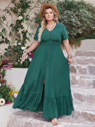 Plus Size Button Detail V-Neck Short Sleeve Maxi Dress sold by Charming Charlie product image thumbnail 3
