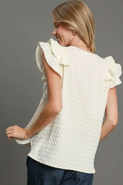 Umgee Full Size Textured Jacquard V-Neck Ruffle Cap Sleeve Blouse Plus Size sold by Charming Charlie product image thumbnail 2