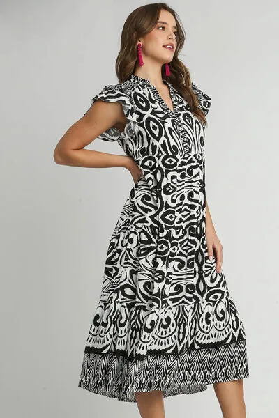Umgee Full Size Two Tone Border Print Ruffle Cap Sleeve Midi Dress Plus Size sold by Charming Charlie product image thumbnail 2
