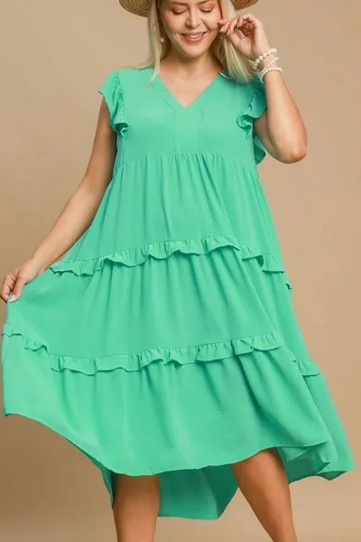 Umgee Full Size Ruffle Tiered Cap Sleeve Midi Dress Plus Size sold by Charming Charlie product image thumbnail 4