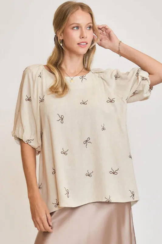 Umgee Full Size Linen Blend Ribbon Embroidered Top Plus Size sold by Charming Charlie