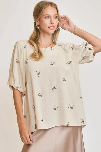 Umgee Full Size Linen Blend Ribbon Embroidered Top Plus Size sold by Charming Charlie
