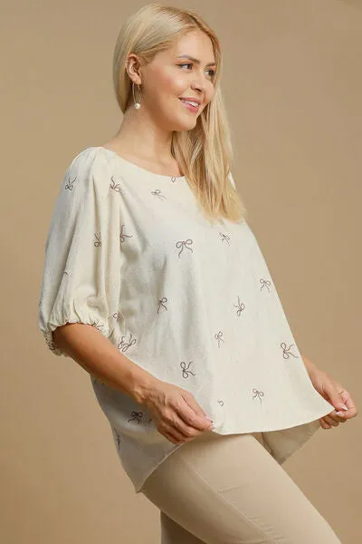 Umgee Full Size Linen Blend Ribbon Embroidered Top Plus Size sold by Charming Charlie product image thumbnail 5