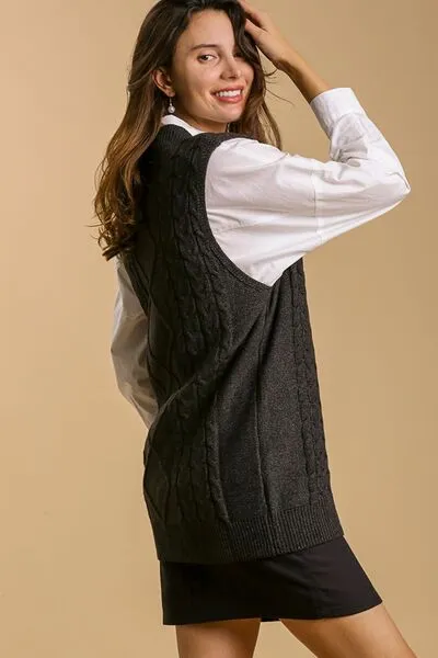 Umgee Full Size Cable V-Neck Vest Sweater Plus Size sold by Charming Charlie product image thumbnail 2