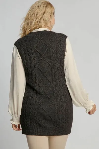 Umgee Full Size Cable V-Neck Vest Sweater Plus Size sold by Charming Charlie product image thumbnail 3