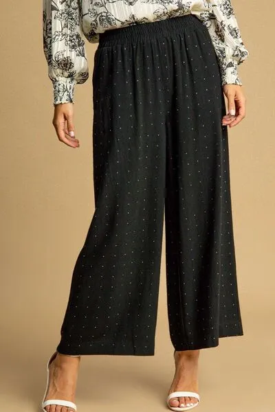 Umgee Full Size High Waisted Embellished Linen Pants Plus Size sold by Charming Charlie