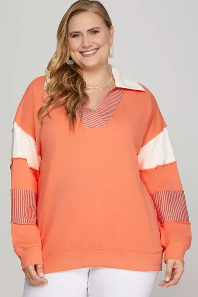 She + Sky Full Size Color Block Sleeve Johnny Collar French Terry Sweatshirt Plus Size sold by Charming Charlie product image thumbnail 2