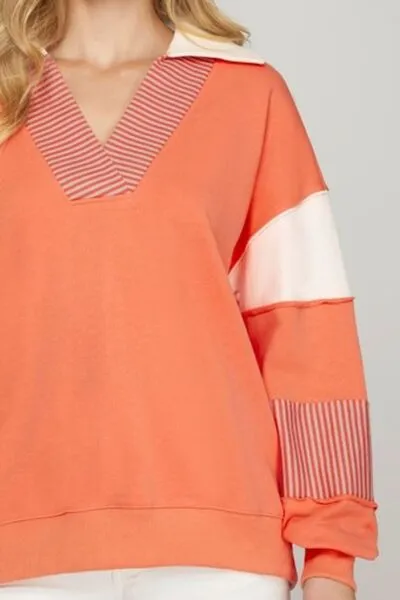 She + Sky Full Size Color Block Sleeve Johnny Collar French Terry Sweatshirt Plus Size sold by Charming Charlie product image thumbnail 3