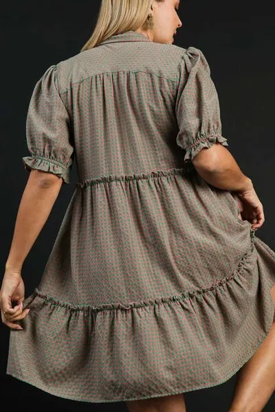 Umgee Full Size Plaid Frill Button Detail Ruffled Short Sleeve Dress Plus Size sold by Charming Charlie product image thumbnail 5