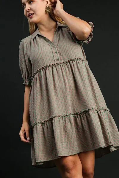 Umgee Full Size Plaid Frill Button Detail Ruffled Short Sleeve Dress Plus Size sold by Charming Charlie product image thumbnail 2