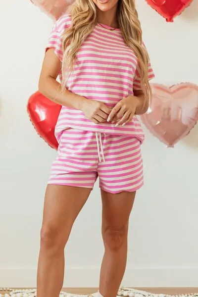 Striped Round Neck T-Shirt and Drawstring Shorts Set sold by Charming Charlie product image thumbnail 5