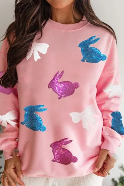 Easter Bunny Bow Knot Sequined Sweatshirt sold by Charming Charlie
