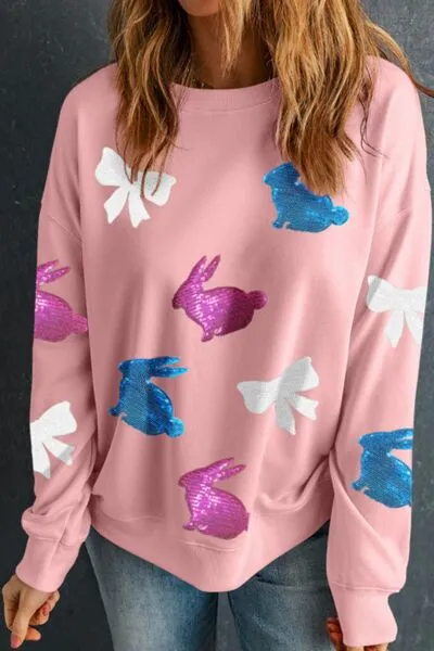 Easter Bunny Bow Knot Sequined Sweatshirt sold by Charming Charlie product image thumbnail 2