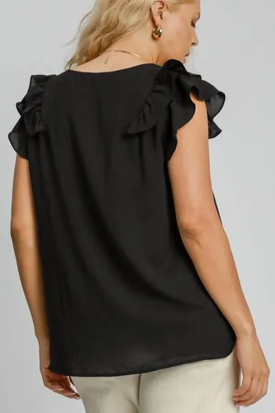 Umgee Full Size V-Neck Double Layered Ruffle Sleeve Blouse Plus Size sold by Charming Charlie product image thumbnail 2