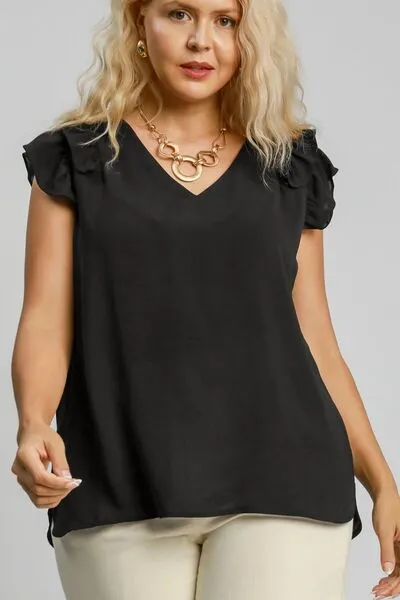 Umgee Full Size V-Neck Double Layered Ruffle Sleeve Blouse Plus Size sold by Charming Charlie product image thumbnail 3