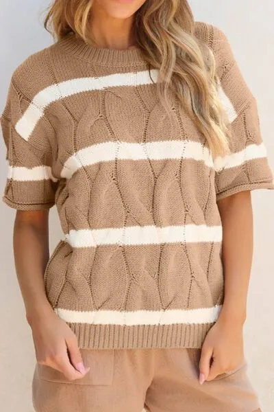 Striped Cable Knit Short Sleeve Sweater sold by Charming Charlie product image thumbnail 3