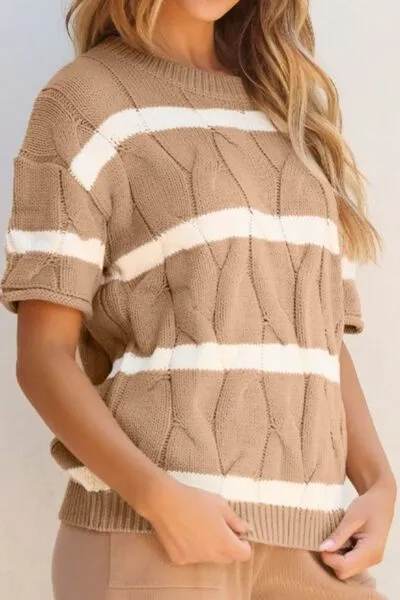 Striped Cable Knit Short Sleeve Sweater sold by Charming Charlie product image thumbnail 5