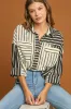 Umgee Full Size Pointelle Stripped Half Button Collared Neck Top Plus Size sold by Charming Charlie