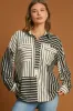 Umgee Full Size Pointelle Stripped Half Button Collared Neck Top Plus Size sold by Charming Charlie