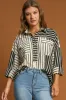 Umgee Full Size Pointelle Stripped Half Button Collared Neck Top Plus Size sold by Charming Charlie