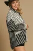 Umgee Full Size Pointelle Stripped Half Button Collared Neck Top Plus Size sold by Charming Charlie