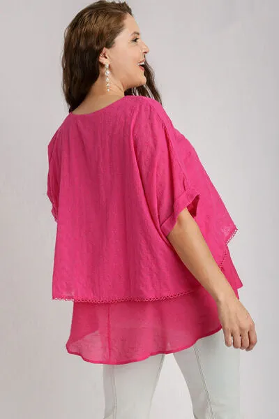 Umgee Full Size Eyelet Layered Short Sleeve Blouse Plus Size sold by Charming Charlie product image thumbnail 3