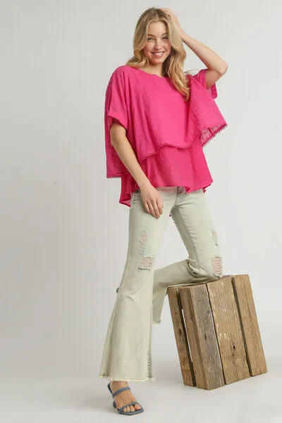 Umgee Full Size Eyelet Layered Short Sleeve Blouse Plus Size sold by Charming Charlie product image thumbnail 2