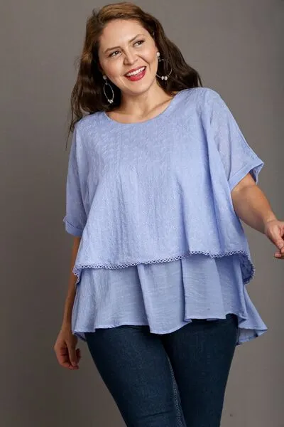 Umgee Full Size Eyelet Layered Short Sleeve Blouse Plus Size sold by Charming Charlie product image thumbnail 3