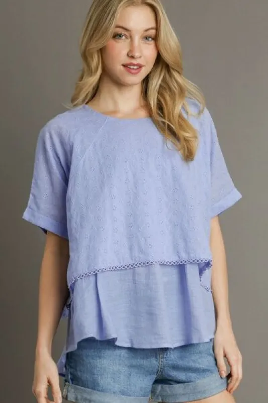 Umgee Full Size Eyelet Layered Short Sleeve Blouse Plus Size sold by Charming Charlie