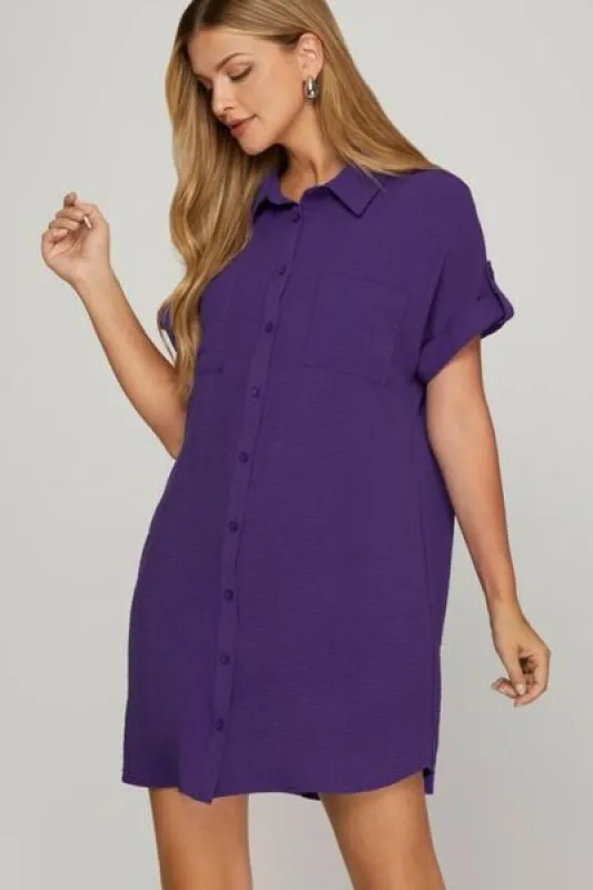 She + Sky Full Size Button Down Short Sleeve Woven Shirt Dress Plus Size sold by Charming Charlie