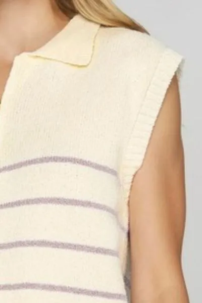 She + Sky Ribbed Hem Striped Half Zip Sweater Vest sold by Charming Charlie product image thumbnail 3