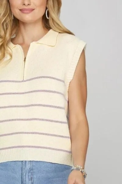 She + Sky Ribbed Hem Striped Half Zip Sweater Vest sold by Charming Charlie product image thumbnail 2