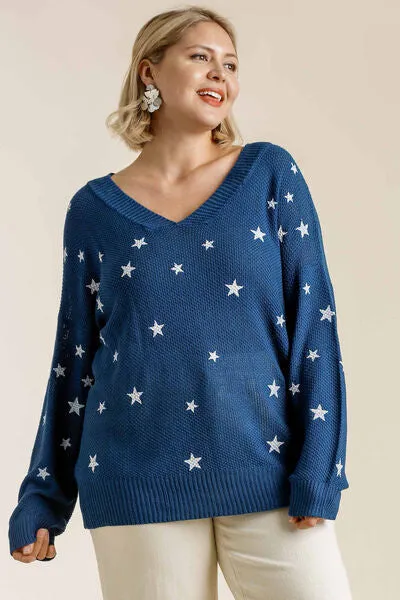 Umgee Full Size Star V-Neck Long Sleeve Sweater Plus Size sold by Charming Charlie product image thumbnail 4