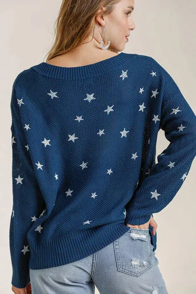 Umgee Full Size Star V-Neck Long Sleeve Sweater Plus Size sold by Charming Charlie product image thumbnail 2