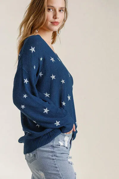 Umgee Full Size Star V-Neck Long Sleeve Sweater Plus Size sold by Charming Charlie product image thumbnail 3