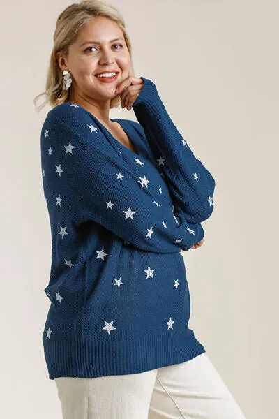 Umgee Full Size Star V-Neck Long Sleeve Sweater Plus Size sold by Charming Charlie product image thumbnail 5