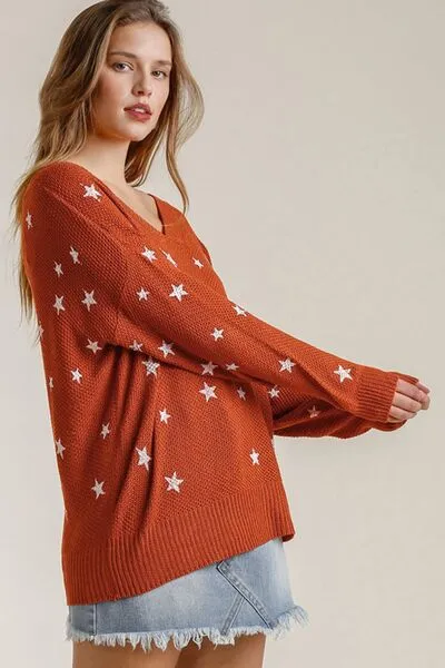 Umgee Full Size Star V-Neck Long Sleeve Sweater Plus Size sold by Charming Charlie product image thumbnail 2