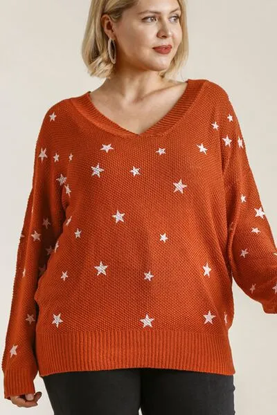 Umgee Full Size Star V-Neck Long Sleeve Sweater Plus Size sold by Charming Charlie product image thumbnail 4