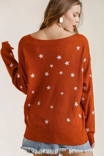 Umgee Full Size Star V-Neck Long Sleeve Sweater Plus Size sold by Charming Charlie product image thumbnail 3