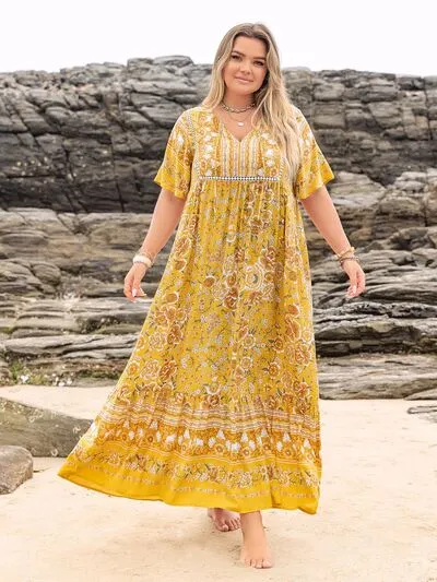 Plus Size Floral Tie Neck Flutter Sleeve Maxi Dress sold by Charming Charlie product image thumbnail 2