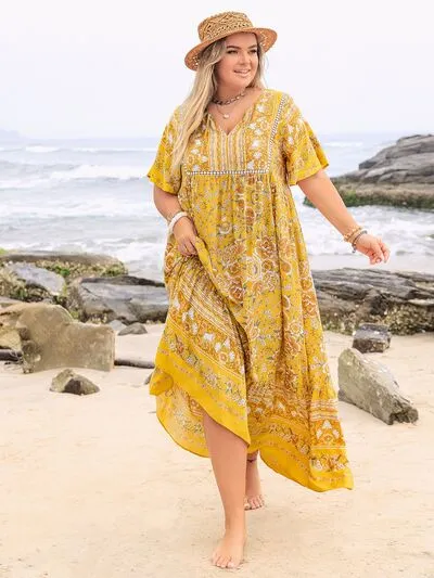 Plus Size Floral Tie Neck Flutter Sleeve Maxi Dress sold by Charming Charlie product image thumbnail 4
