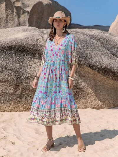 Printed Puff Sleeve Ruched Midi Dress sold by Charming Charlie product image thumbnail 4